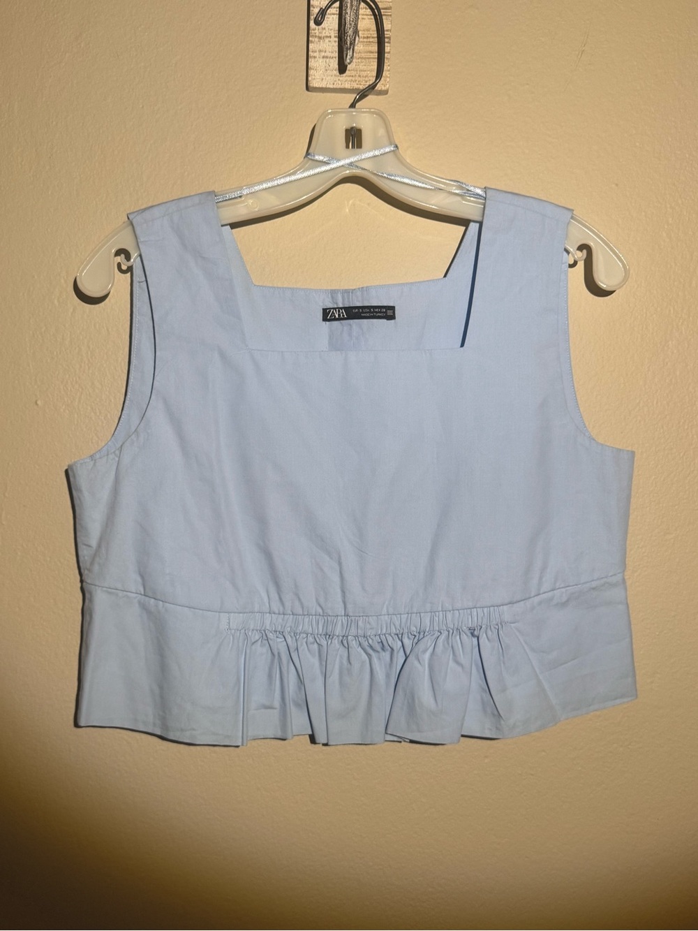 ZARA Pale Blue Square Neck Ruffle Hem Tank Top